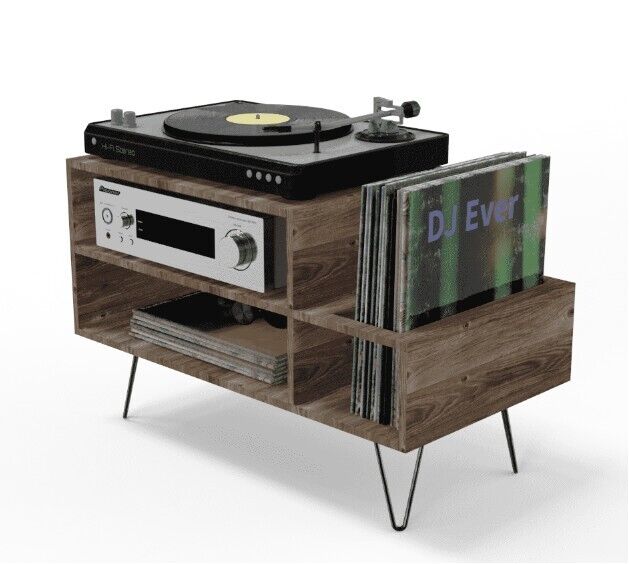 Vintage Record Player Table Vinyl Record Storage Rack Media Console Ta ...