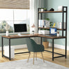 Industrial Corner Computer Desk w/ 2-Tier Bookcase for Home Office Study Writing