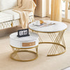 Nesting Coffee Table Set of 2 Living Room Marble Look Side End Table with Drawer