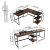 Revisible L Shaped Desk w/ Storage Shelves, 2 Person Workstation Table