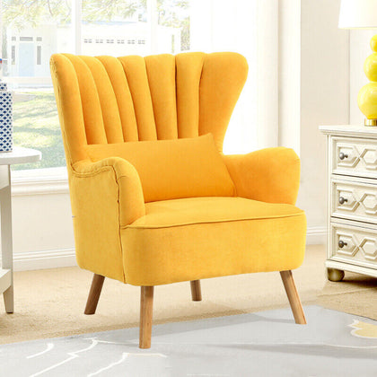 Fabric Upholstered Armchair Retro Wing Back Living Room Sofa Chair with Cushion