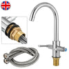 Chrome Bathroom Kitchen Sink Mixer Taps 360 Swivel Spout Double Lever Faucet UK