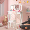 2 in 1 Kids Vanity Table and Chair Set Makeup Dressing Table W/ Mirror & Drawer