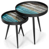 Set of 2 Coffee Table Stylish Nesting End Tables w/ Wooden Tray Top & Steel Legs