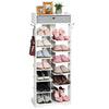 7+6 Tier Wooden Shoe Storage Rack Entryway Display Organizer with Drawer & Hooks