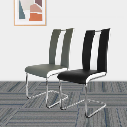 Dining Chair Set of 2 High Back PU Leather Chrome Leg Kitchen Office Padded Seat