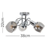 Chrome Ceiling Light Fitting 3 Way Swirl Smoked Glass Shades Lampshade LED Bulbs