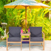 3 in 1 Wooden Companion Set Garden Bench Table & Chair Patio Love Seat W/Cushion