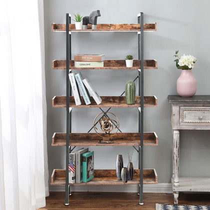 Industric 5 Tiers Book Shelf Bookcase Storage Cabinet Display Dining Living Room