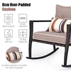 Outdoor 3 PCS Patio Rattan Wicker Rocking Bistro Set W/ Glass Table & Cushions