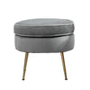 Modern Grey Velvet Footstool Ottoman Stool Round Metal Legs Living Room Office