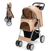 Folding Pet Stroller Portable Pet Travel Pushchair w/4 Wheels Safety Belt Holder