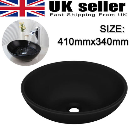 Bathroom Cloakroom Wash Basin Bowl Ceramic Countertop Oval Black 410mm x 340mm