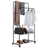 Portable Rolling Clothes Rail Metal Dual-bar Garment Rack Stand Corner Boutique