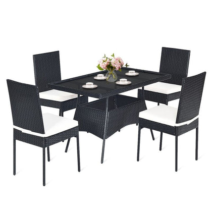 5-Piece Patio Rattan Dining Set Outdoor Dining Furniture w/ 1 Table &4 Chairs
