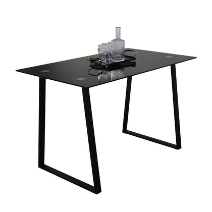 U-shaped Legs Dining Table Black Metal Frame Tempered Glass Home Kitchen Modern