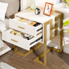 White Wooden Bedside Table with Metal Base, Modern Nightstand Side End Table