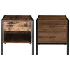 Rustic Wood 1/2 Drawers Bedside Table End Side Storage Night Stand Metal Framed