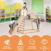 6 in 1 Wooden Climber Playset Double-sided Ramp Monkey Bars Climbing Net Ladder