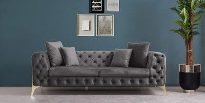 Luxury 3 Seater Chesterfield Sofa Couch Tufted Suite Grey Velvet Upholstered