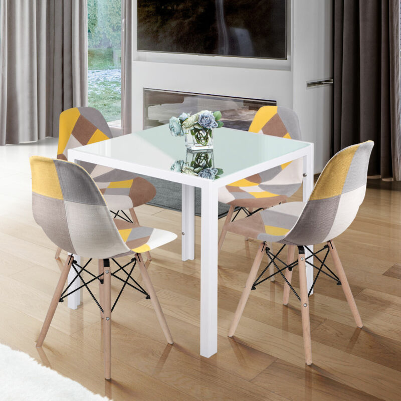 75cm White Small Square Dining Table and 4 Chairs Set Kitchen Dinner Cafe Decor