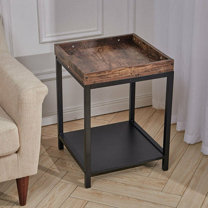 2Tier Wood&Metal Side End Table Nightstand Furniture Living Room Bedroom Storage