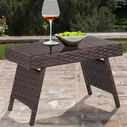 Folding Garden Rattan Side Coffee Table Outdoor Patio Square Desk Furniture