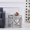 Nest of 3 Coffee Table Sofa Side End Table Tempered glass Stainless Steel Legs