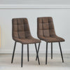 Pair of Brown Faux Leather Dining Chairs Kitchen Padded Soft Seat Metal Leg