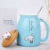 420ML Cat Kitten Ceramic Coffee Mug Tea Milk Water Cup Handle Lid Gift New