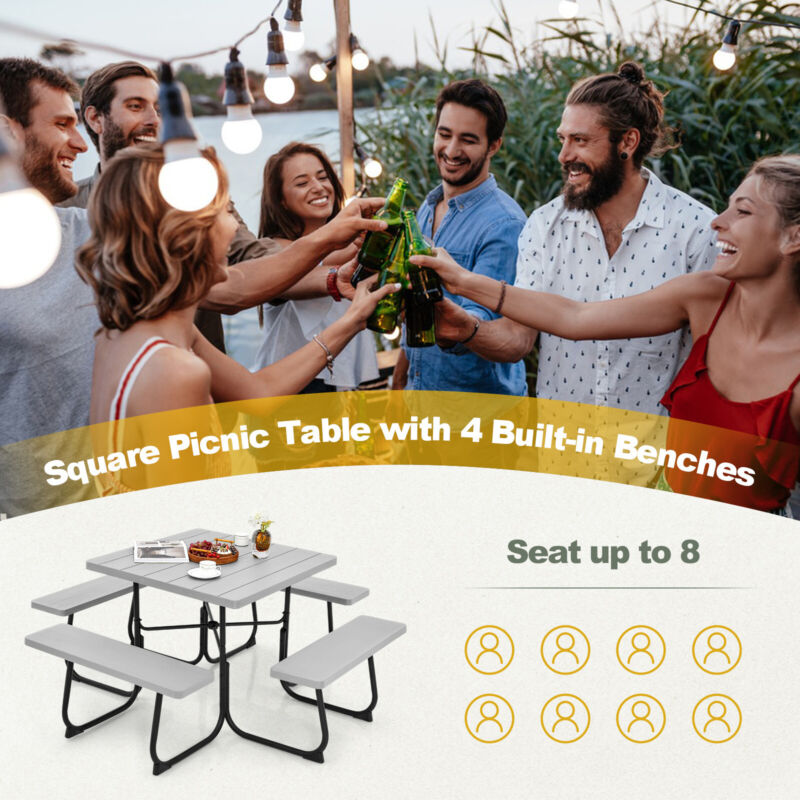 Square picnic table with 4 deals benches