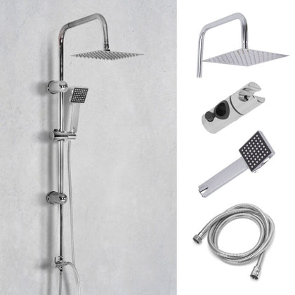 Square Chrome Overhead Rain Shower Kit Dual Rigid Riser Hand Held Twin Set New