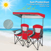 Double Sunshade Folding Chairs Outdoor 2-person Chairs w/Sun Protective Canopy