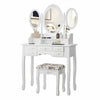Folding Vanity Dressing Table 7 Drawers Makeup Table and Cushioned Stool Set