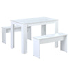 White Wooden Marble Look Breakfast Dining Table and Chairs Set of 2 Benches