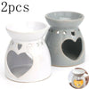 SET OF 2 HEART CERAMIC OIL BURNER MELTS WAX CANDLE TART TEA LIGHT AROMA LAMP