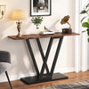 Rustic Brown Console Table Wooden Top Narrow Black Metal Base Entryway Hallway