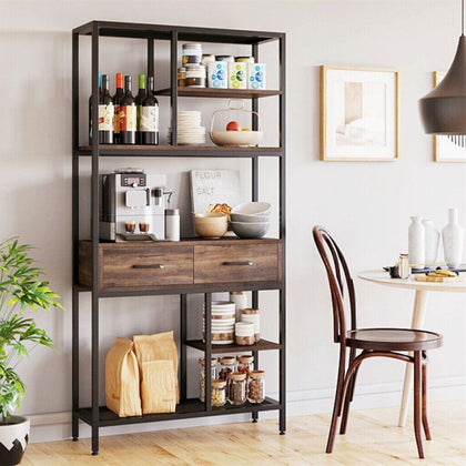 XL Vintage Industrial Bookcase Tall Shelf Metal Display Unit with Cabinet & Rack
