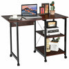 Folding Computer Desk Home Office Mobile Writing Table Workstation W/ 2 Shelves