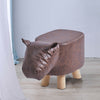 Hippo Animal Footstool Ottomans Faux Leahter Brown Padded Wood Leg Gift for Kid
