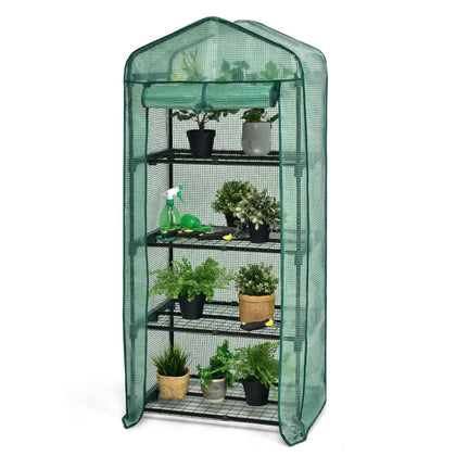 4 Tier Mini Greenhouse Outdoor Garden Plants Growhouse W/ Zippered Roll up Door