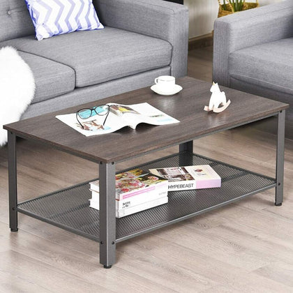 Industrial Coffee Table Vintage Retro End Table Living Room Furniture Mesh Shelf