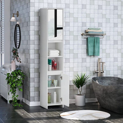 Bathroom Cabinet Storage Unit With Doors & Shelves Mirror Free Standing Modern