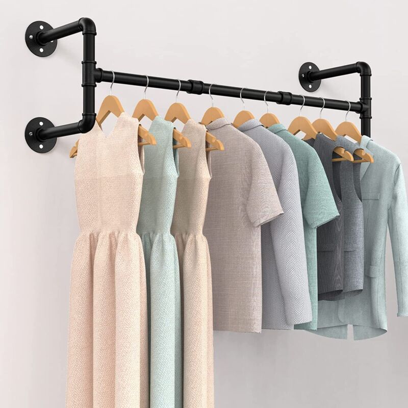 Large Base Wall Mounted Industrial Pipe Clothes Rack Detachable Clothe ...