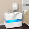 24" RGB LED Light Bedside Table Cabinet Nightstand High Gloss 2 Drawer Furniture