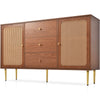 Wooden Sideboard Buffet Storage Cabinet Cupboard with 2 Rattan Doors & 3 Drawers