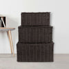 3x Weave Basket Storage Cabinet Chest Drawers Storage Box Bedroom Brown