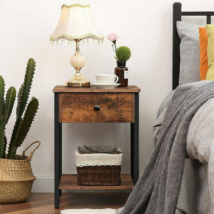 Retro Bedside Cabinet Industrial Nightstand Side Table Storage Drawer Lamp Desk