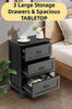 Black Bedside Table Tall Wooden Cabinet 3 Storage Drawers Metal Drop Handles