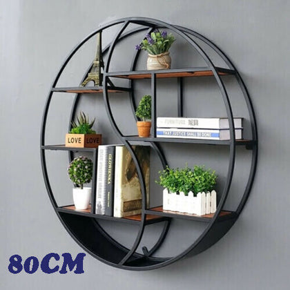 80cm Retro Round Metal Shelf Rack Storage Display Hanging Cabinet Shelf Rack